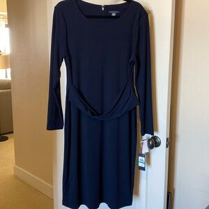 Tommy Hilfiger black dresss with front twist around torso, gold charmed zipper